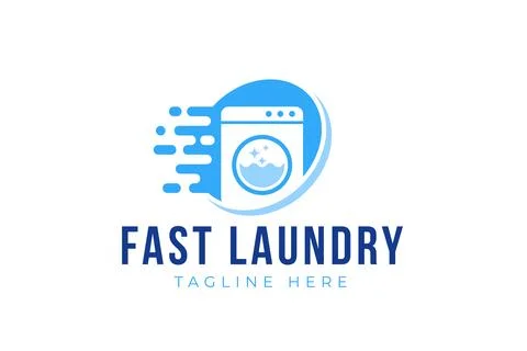 Express laundry logo design template. Washing machine with fast effect shap.. Stock Illustration