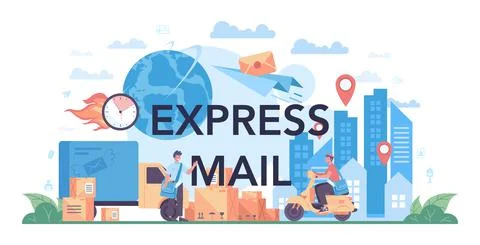 Express mail typographic header. Postman profession. Post office staff Stock Illustration