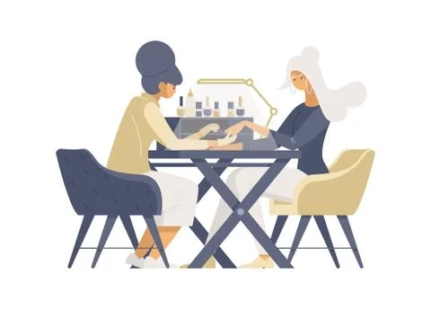 Express manicure service flat vector illustrations. Female manicurist, nail Stock Illustration