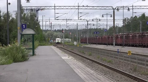 Express passenger train from Oulu to Helsinki arrives to Mikkeli Station Stock Footage 65797338