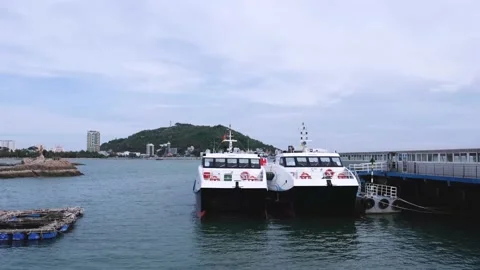 The express river buses at the dock in Vung Tau city, Vietnam Stock Footage 134388585