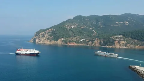 Express Skiathos and Proteus Ferry boat crossing by Skopelos island, Greece Stock Footage 162337673