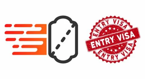 Express Ticket Icon with Grunge Entry Visa Seal Stock Illustration
