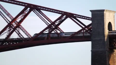 Express train crossing Forth Bridge Stock Footage 21887662
