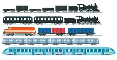 Express train freight train steam locomotive, set - vector illustration Stock Illustration