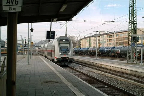 Express Train Nearing Platform, Highspeed Intercity Train Approaches Statio.. Stock Photos