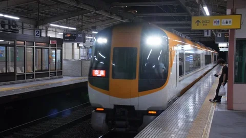 Express Train Pulls Through Momoyamagoryō-mae Station - Kyoto, Japan Stock Footage 96004315