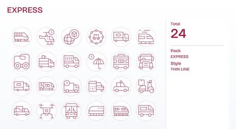 Express Vector Icon Collection with 24 128x128 Thin Line Designs Stock Illustration