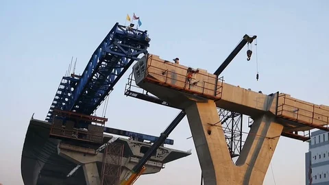 Express way construction site with unidentified worker Stock Footage 83293439