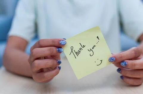 Expressing gratitude with a note home workspace image indoor close-up appre.. Stock Photos