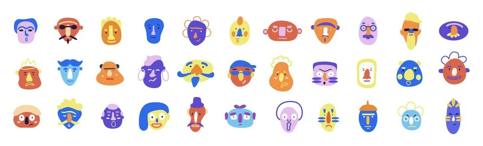 Expression avatar characters. Facial fun, happy and angry, sad and positive m Stock Illustration