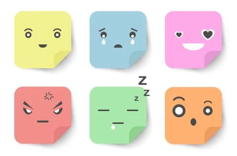 Expression faces on sticky notes . Flat and pastel color . Vector . Illustrazione stock