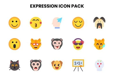 Expression Flat Vector Icons Pack Stock Illustration