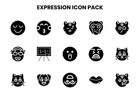 Expression Glyph SVG Icons Pack Stock Illustration