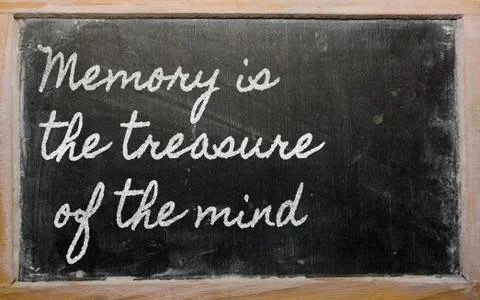 Expression -  memory is the treasure of the mind - written on a school blackb Stock Photos