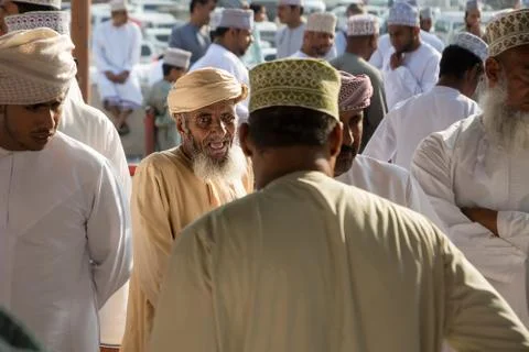 Expression of an old Omani man in the crowd at the Friday market Stock Photos
