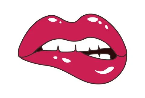 Expression of sexually bitten lips. Vector illustration of sexy woman's gloss Stock Illustration