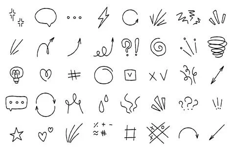 Expression sign,  doodle set. Comic decorative brush stroke lines, design e.. Illustrazione stock