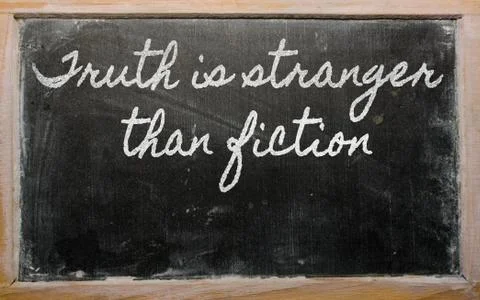 Expression -  truth is stranger than fiction - written on a school blackboard Stock Illustration