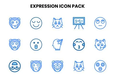 Expression Two Colour Bundle Icons Pack Stock Illustration