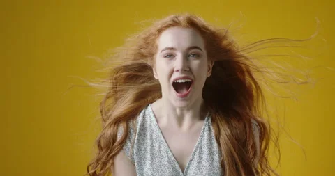 Expressive authentic beautiful redhead caucasian girl looking at camera and Stock-Footage 140426851