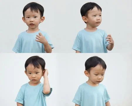 Expressive Boy in Various Poses Foto stock