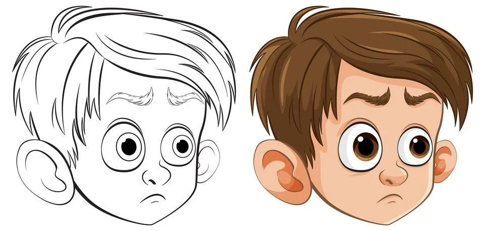 Expressive Cartoon Boy Faces Stock Illustration