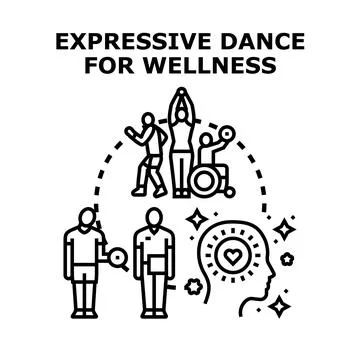 Expressive dance and diverse group wellness concept Stock Illustration