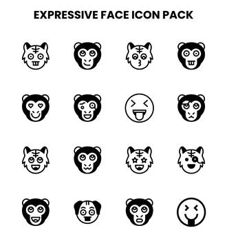 Expressive Face DuoTone Bundle Icons Pack Stock Illustration