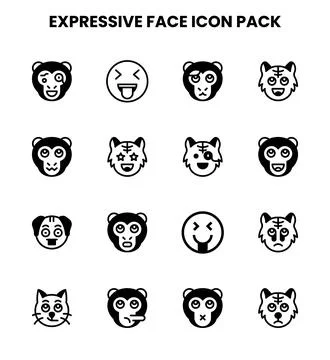 Expressive Face DuoTone Vector Icons Pack Stock Illustration