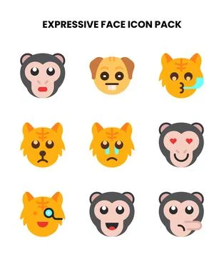 Expressive Face Flat Collection Icons Pack Stock Illustration
