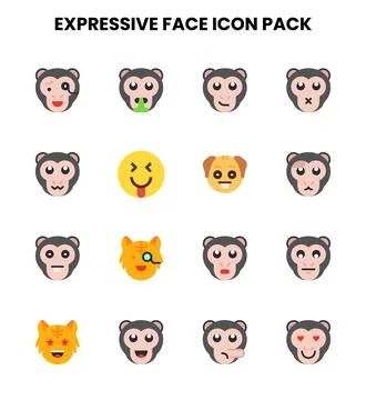 Expressive Face Flat Design Icons Pack Stock Illustration