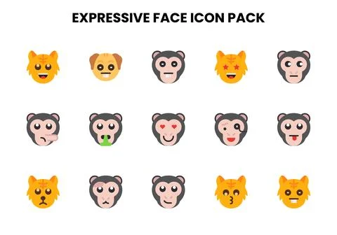 Expressive Face Flat Icons Pack Stock Illustration