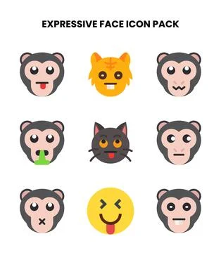 Expressive Face Flat Icons Pack Stock Illustration