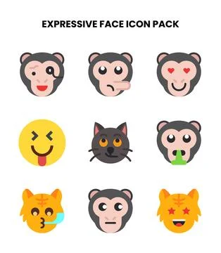 Expressive Face Flat Vector Icons Pack Stock Illustration