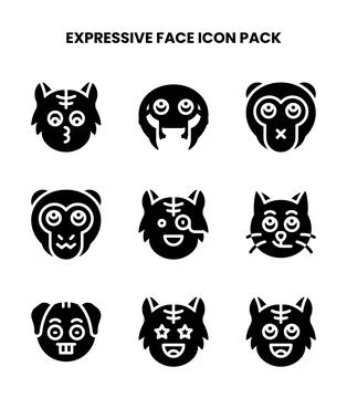 Expressive Face Glyph Scalable Icons Pack Stock Illustration