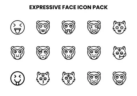 Expressive Face Line Bundle Icons Pack 스톡 일러스트