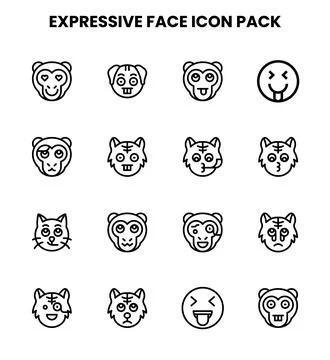 Expressive Face Line Design Icons Pack Stock Illustration