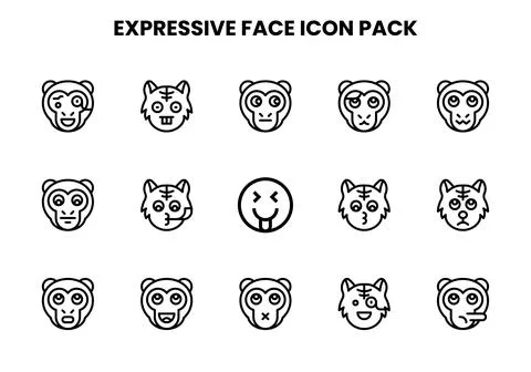 Expressive Face Line Graphics Icons Pack Stock Illustration