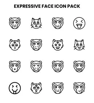 Expressive Face Line Graphics Icons Pack Stock Illustration