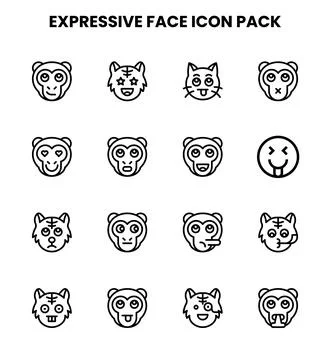 Expressive Face Line Vector Icons Pack 스톡 일러스트