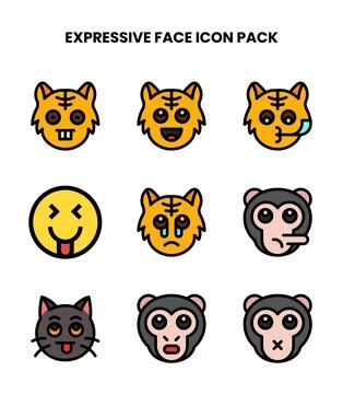 Expressive Face Lineal Color Set Icons Pack Stock Illustration