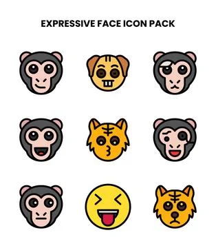 Expressive Face Lineal Color UI Icons Pack Stock Illustration