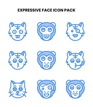 Expressive Face Two Colour Vector Icons Pack Stock Illustration