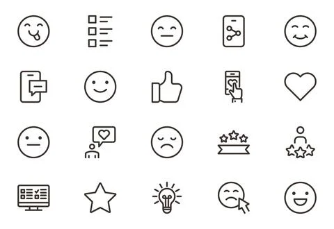 Expressive feedback and rating icon set with bubbles, stars, hearts, badges.. Stock Illustration