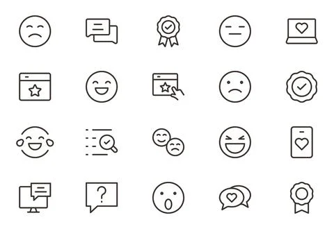 Expressive feedback and rating icon set with bubbles, stars, hearts, badges.. Stock Illustration