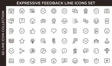 Expressive feedback and rating icon set with bubbles, stars, hearts, badges.. Stock Illustration