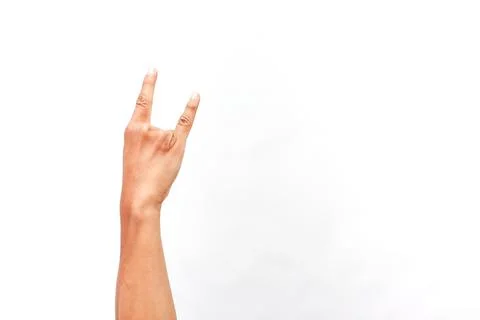 Expressive Hand Gesture Isolated on a Clean White Backdrop, a Rock On Sign Stock Photos