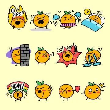 Expressive Orange Mascot Character Vector Flat Illustration Stock Illustration