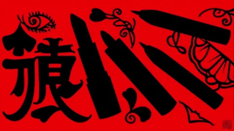 Expressive pattern with eyeliners, pencils, and powder kits Stock Footage 308055799